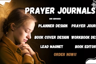 create prayer journal design, workbook design, planner design journal design