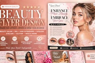 design beauty salon spa flyer, hair extension posters, lipgloss glitter, eyelash