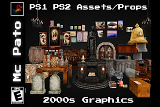 make a 3d low poly assets, props, weapons in ps1 ps2 style