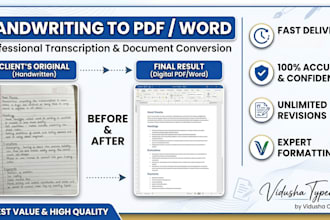 do professional manual typing from handwriting to word