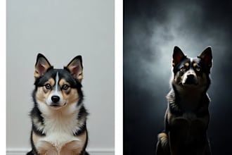 create a dark moody cinematic pet portrait