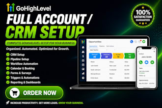 setup  highlevel full account CRM, pipeline automation for your business