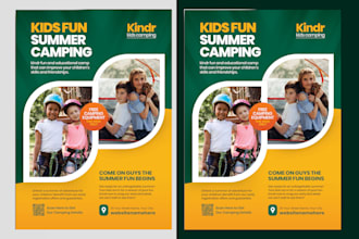 design kids summer camp, sports camp training activity flyer