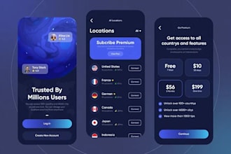 do VPN app development ios android mac PC with admin panel wireguard, openvpn v2