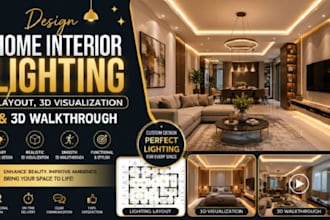 design home interior lighting layout, 3d visualization, 3d walkthrough