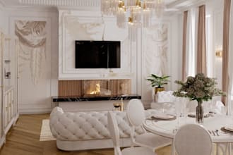 create photorealistic living room interior design,3d rendering and visualization