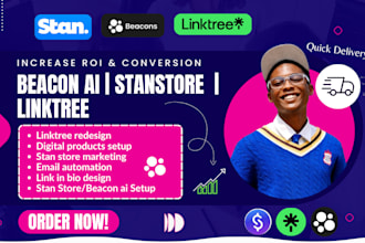 setup beacon ai, linktree, stan store marketing and digital products upload