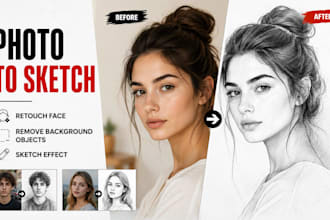 retouch image, background removal,and turn photo into sketch effect in photoshop