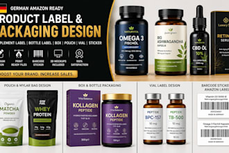 do german amazon product label brand packaging barcode sticker vial label design