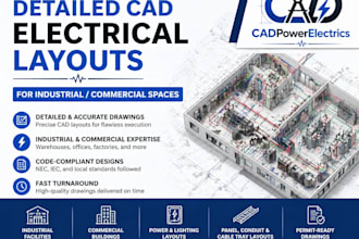 create detailed cad electrical layouts for industrial commercial spaces