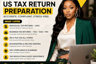 prepare and efile US tax returns personal and business 1040, 1120 and 1065