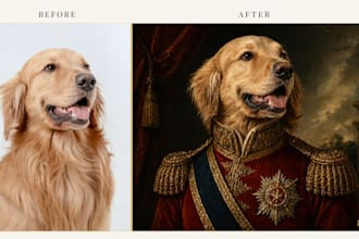 create a custom royal pet portrait in oil painting style