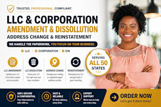 help with llc amendment, dissolution, address changes, and reinstatement
