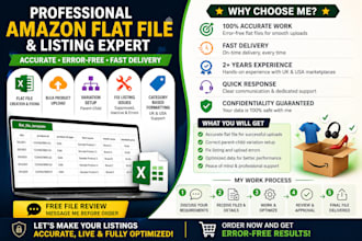 create and fix amazon flat files for bulk upload and variation listings