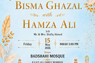 design elegant wedding, nikah, birthday and invitation cards