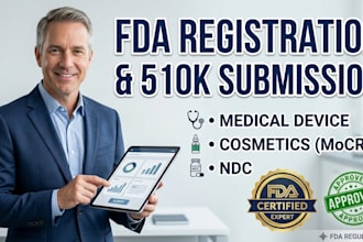 handle fda 510k submission, device listing, ndc, fda registration and complianc