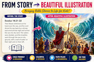 create beautiful bible story illustrations for kids and christian content