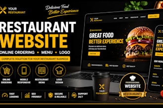 restaurant website with online food ordering system and restaurant menu and logo