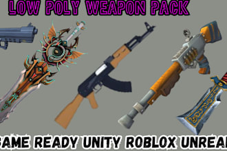 create low poly stylized 3d game weapon assets swords guns shotgun unity roblox