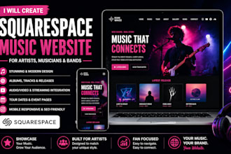 create a squarespace music website for artists, musicians and bands with albums