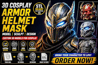 model 3d cosplay armor, 3d helmet sculpt, custom 3d mask