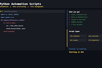 write python scripts for automation, data processing and file management