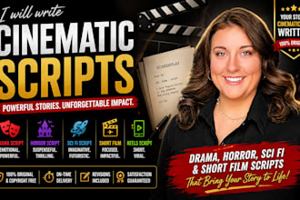 write cinematic script, drama script, horror and sci fi short film screenplay
