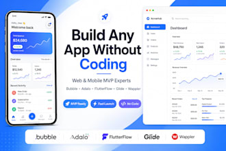 build no code app, website, mvp using bubble io adalo flutterflow glide wappler