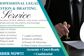 draft lawsuits, motions, petitions, appeals and legal documents