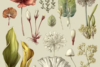 draw vector botanical illustrations of plants and flowers