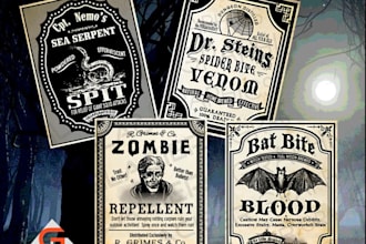 design vintage halloween potion labels and logo