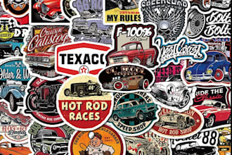make vintage hot rod stickers, classic car logo