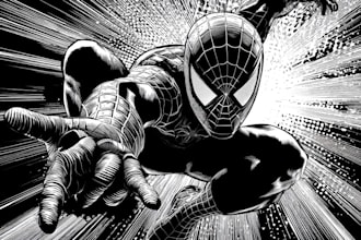 draw black and white comic superhero character line art
