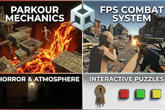 develop a professional 3d unity game with horror parkour and fps mechanics