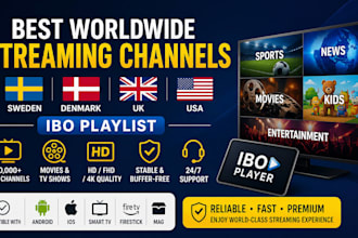 offer best worldwide streaming channels, sweden, denmark, UK, USA, ibo playlist