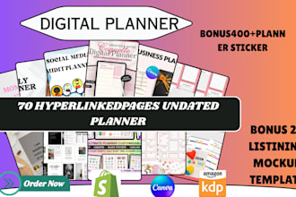 design etsy digital planner hyperlinked planner  digital product digital sticker