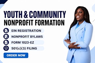 form youth 501c3 nonprofits with ein, bylaws and form 1023 or 1023ez filing
