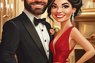 create professional caricatures for couples or wedding gift