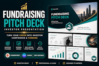 create investor pitch presentation, fundraising pitch deck, powerpoint canva