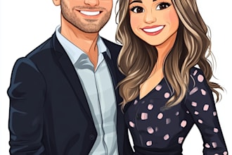 draw caricature couple and wedding themed