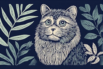 illustrate botanical and animal linocut vector illustration