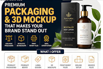 design premium packaging, product box, label design and 3d mockup for brands