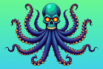 design eye catchy skull octopus logo in 12 hours