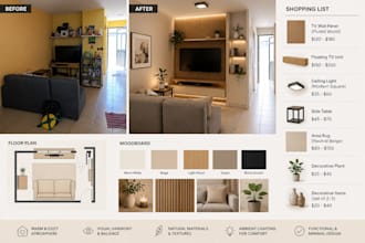 redesign your room and provide a ready to buy shopping list with real products