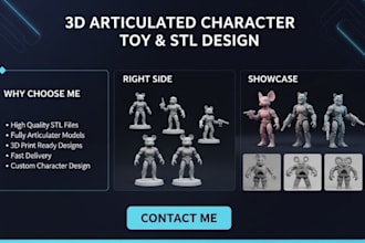 design 3d articulated character action figure toys design figurine in stl files