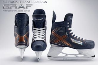 design professional ice hockey skates with 3d realistic illustration style