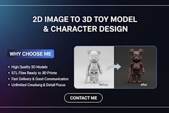 convert your 2d image photo to 3d toy model statue 3d character for 3d printing
