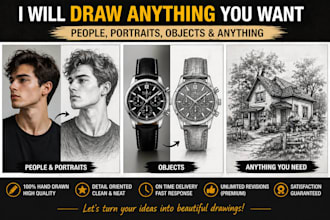 draw hand drawn sketches of people, portraits, objects and anything