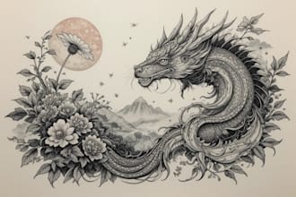 make a japanese style tattoo design and art