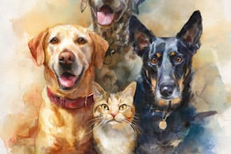 create art watercolor pet animal portrait